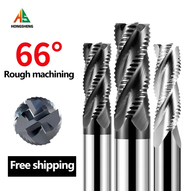 HRC66 4 Flute Roughing End Mill For Stainless Steel Aluminium CNC Milling Cutter Metal Tool 6mm 7 8 10 12MM 20MM Rough Machining