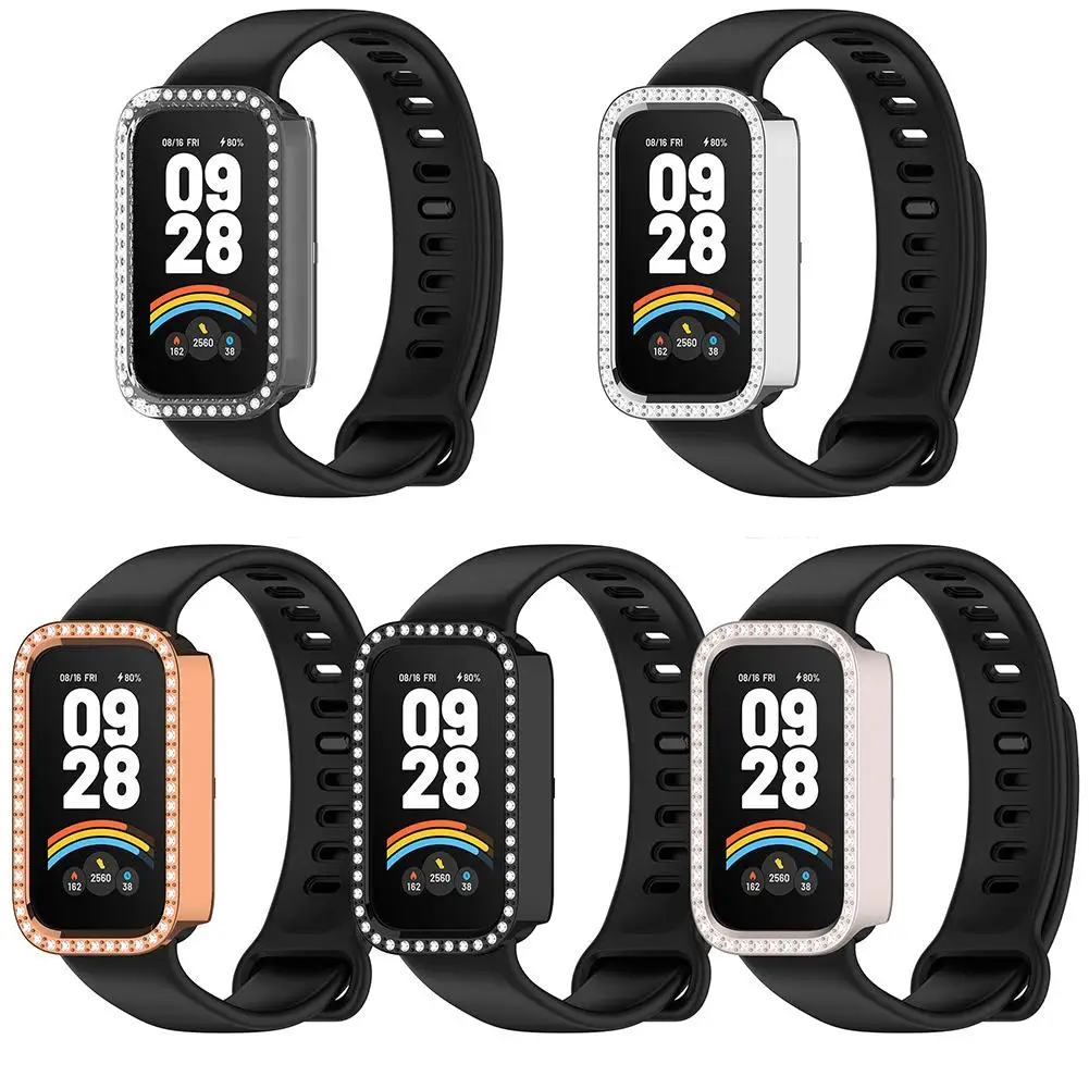 Для Xiaomi Band 9 Active защитный чехол для часов с бриллиантами, инкрустированный бриллиантами, ремешок 3, полый чехол-браслет F2K7