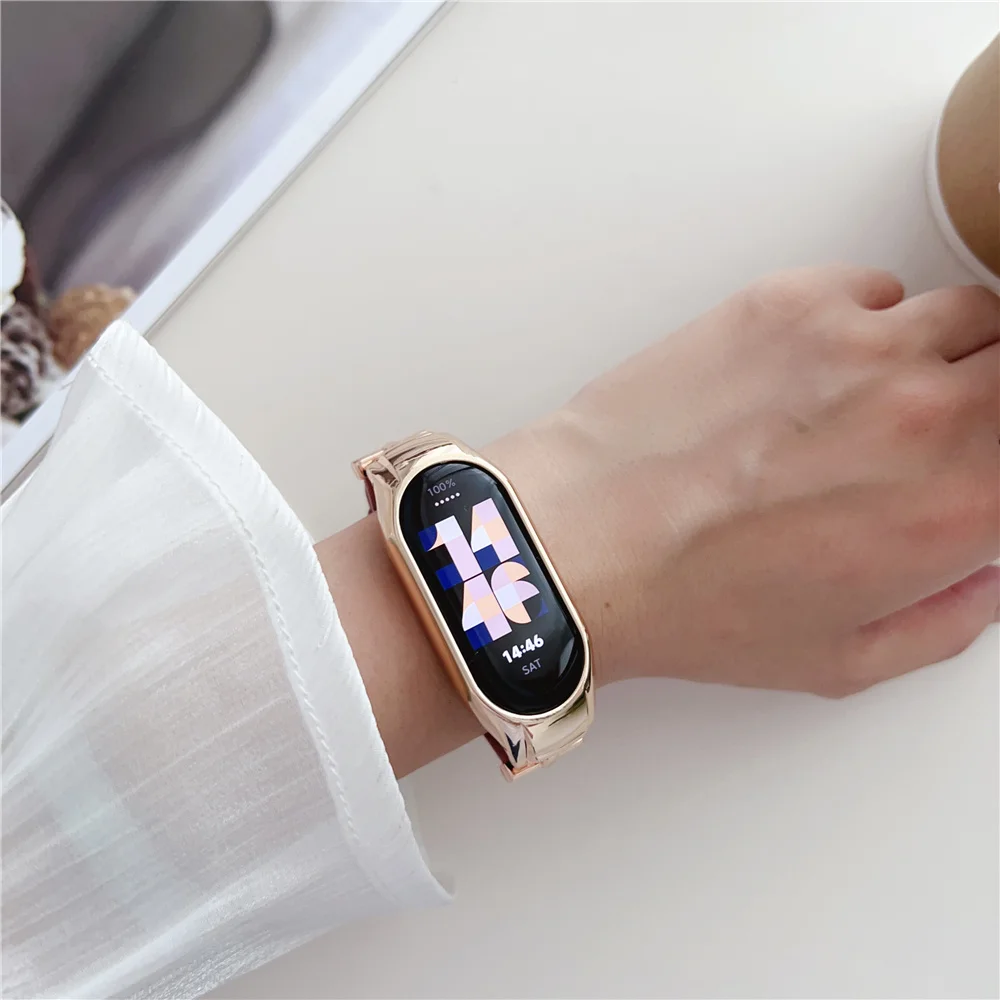 NEW Leather Wristband Strap For 2023 Xiaomi Mi Band 8 Accessories For Xiaomi Smart Wrisband Mi Band Fashion Metal Strap Detach