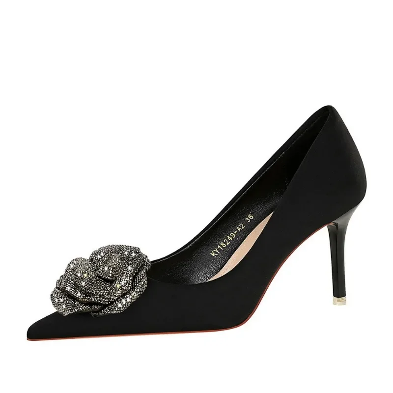 مضخات حريرية من بيغ تري للنساء من إصبع القدم مدببة ، كعب رفيع ، كعب مقوى ، أحذية مكتبية احترافية ، أحذية زفاف مثيرة