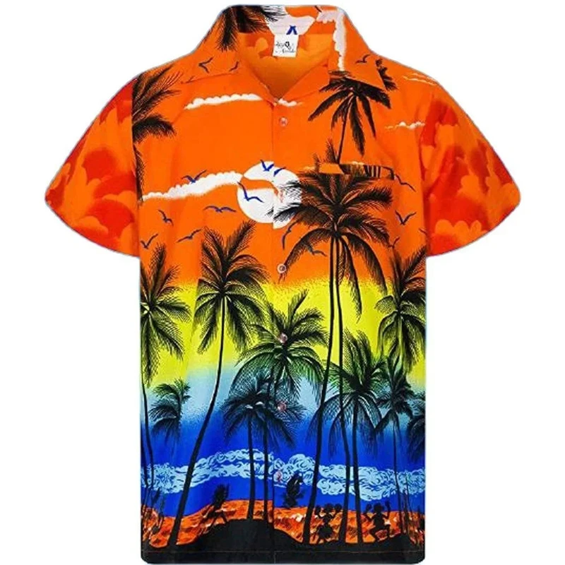 Hawaiian Palm Trees 3D Print Men Shirt ManWomen Casual Fashion Short Sleeves Shirts Lapel Button Tops Oversized Unisex Clothing