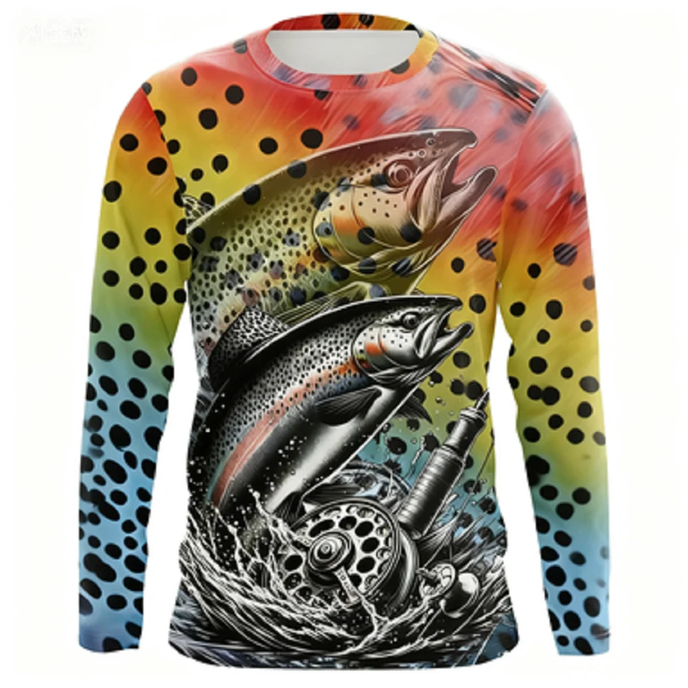 ملابس صيد السمك الإبداعية الملونة ثلاثية الأبعاد قابلة للتنفس واقية من الشمس سريعة الجفاف في الهواء الطلق قمصان رياضية غير رسمية بأكمام طويلة #5
