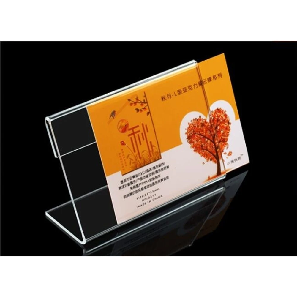 9x6cm 8x5cm 20pcs L-shape Acrylic Table Sign Price Tag Label Display Paper Promotion Card Holders Desk Label Card Frame Rack