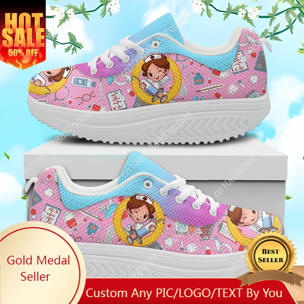 

Kawaii Nurse Girls Pattern Shoes Women's Fashion Casual Rocking Shoe Lace-up High Quality Height-increasing Shoes Custom Shoe