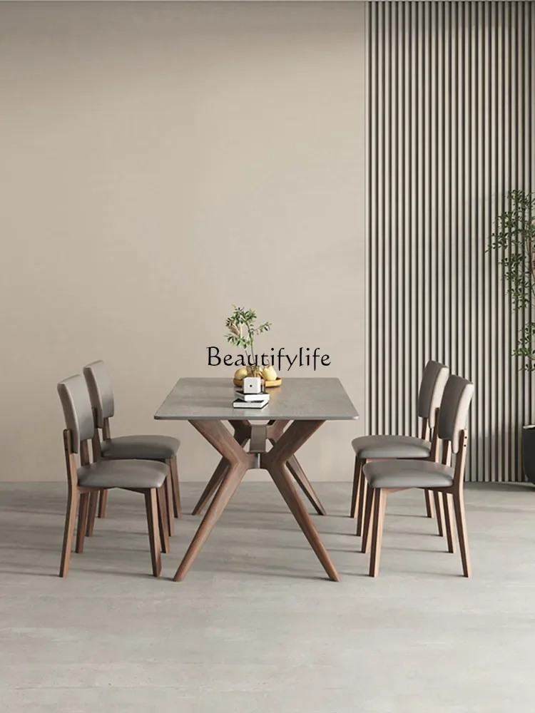 

Slate dining table Solid wood rectangular household small apartment Light luxury minimalist Nordic style dining table