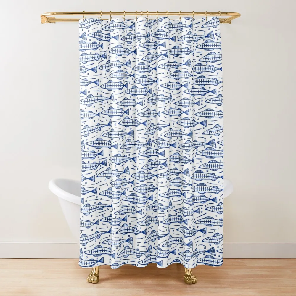 

Shoal of Fish Pattern - Navy Blue on White Shower Curtain Modern Showers For Bathroom Shower Bathroom Shower Bath Curtain