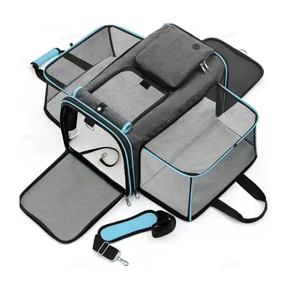Large Capacity carrier Cat Pet Airlines approved reflective tape Cat Travel Bag expandable Foldable soft dog carrier