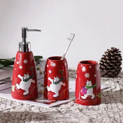 Simpatico orsetto Set da bagno natalizio portaspazzolino bottiglia di lozione tazza di collutorio coppia Dispenser di sapone portatile per uso domestico Decor