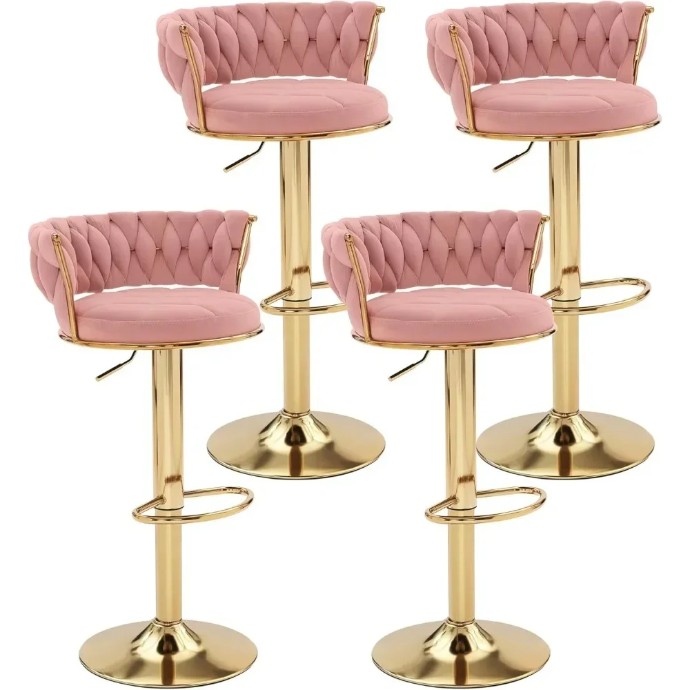 

Bar Stools Set of 4, Adjustable Counter Height Barstools with Back & Arm Rest, Gold Metal Leg, Velvet Woven Kitchen Island Stool