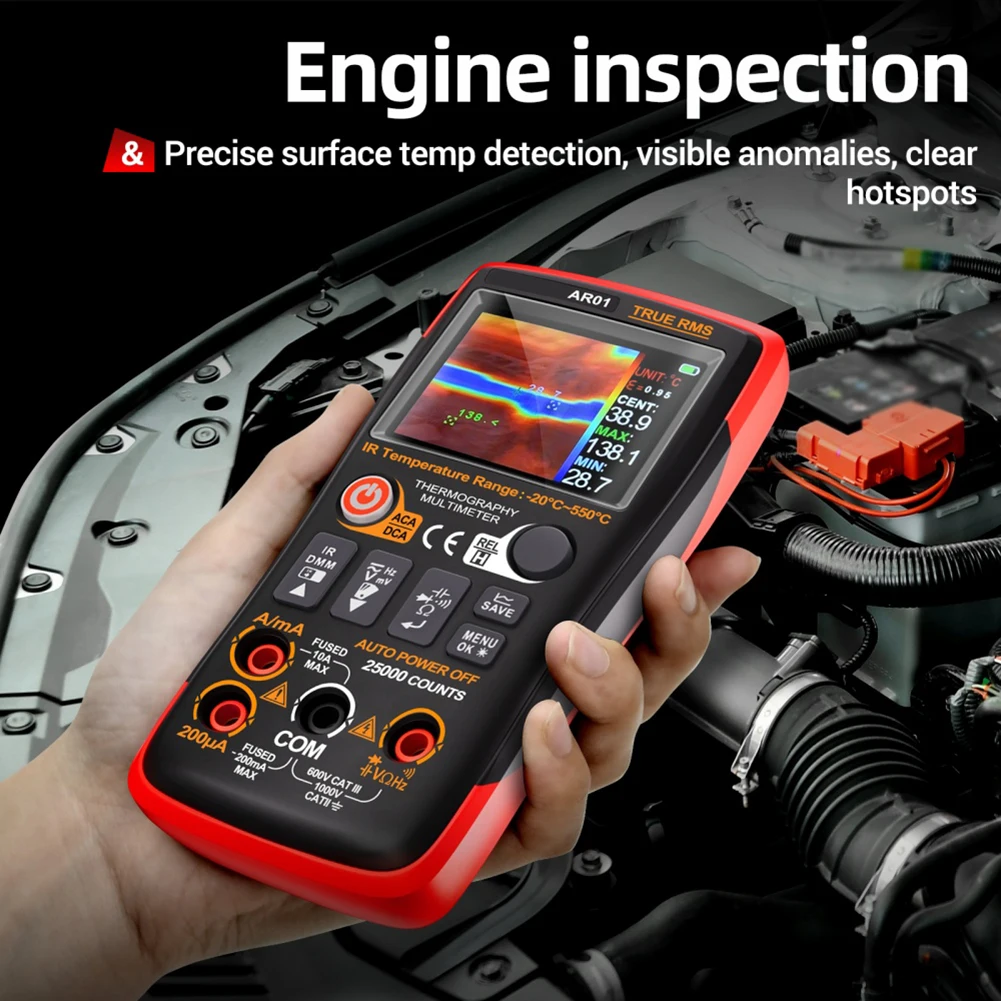 AR01 열화상 멀티미터 Type-C 충전 1000V 25000회 테스터 250MOhm 적외선 열화상 카메라 멀티미터 전기 기술자