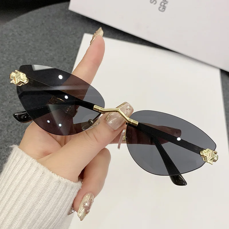 Radfahren 1/2 stücke Vintage Randlose Cat Eye Punk Sonnenbrille Frauen Luxus Metall Leopard Rahmen Design Brillen Gradienten Männer sonnenbrille