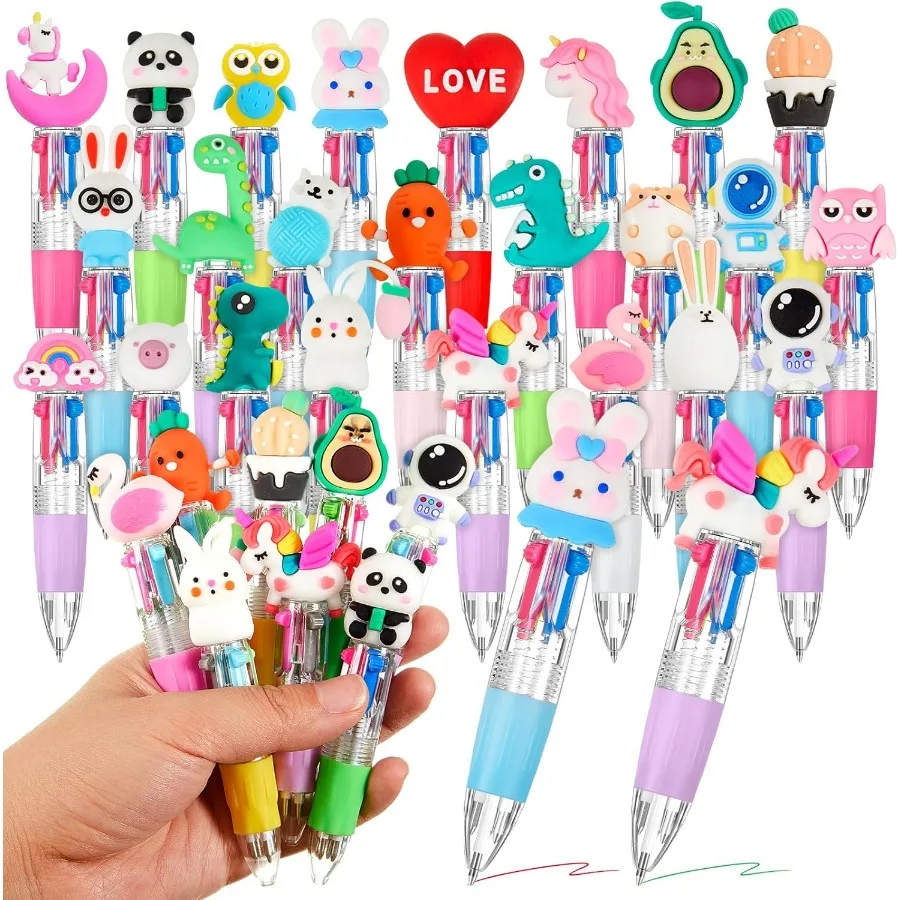 

24 шт. мини-ручка Mult в одном 4 в 1, милые шариковые чернильные ручки Kawaii, забавные подарки для дня рождения, вечеринки, школьные призы Assorte