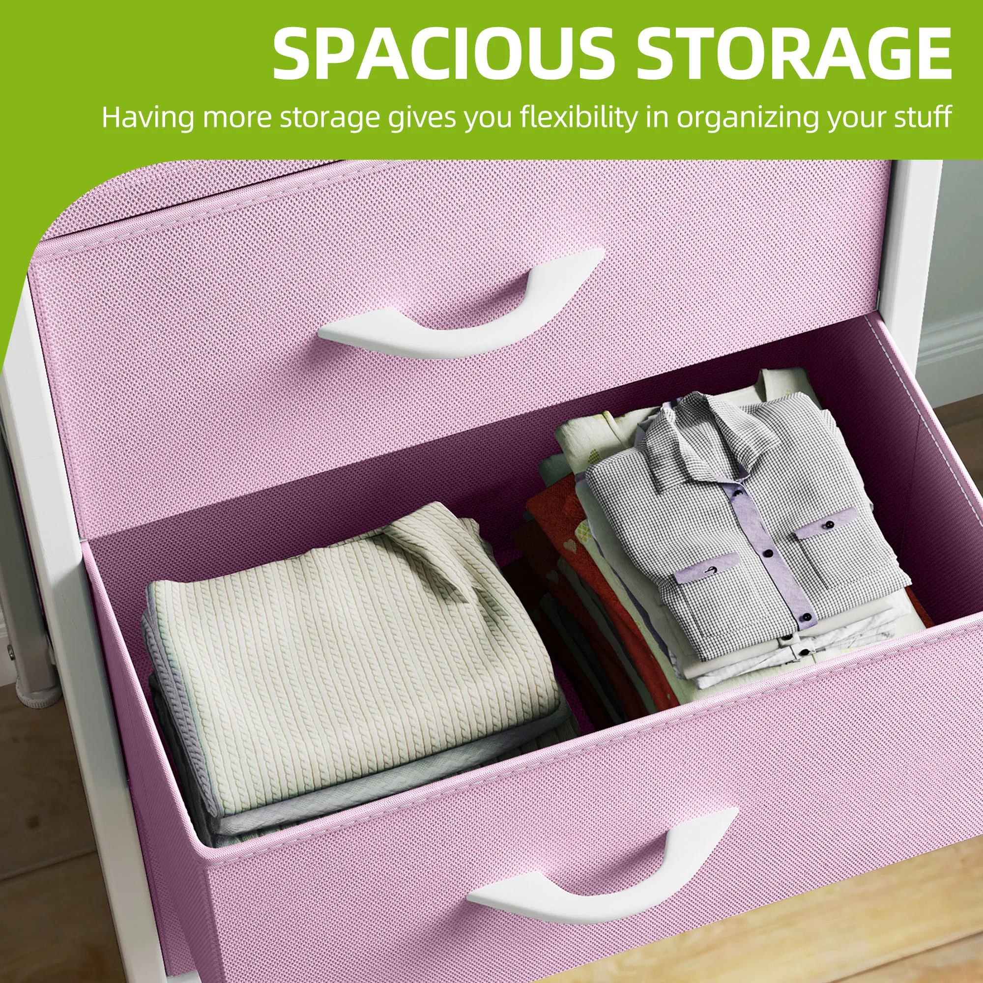 fabric dresser pink Uforic Pink 4-Drawer Fabric Dresser, Storage Organizer for Bedroom & Nursery, for Kids & Adults, Size: 11.8 inch