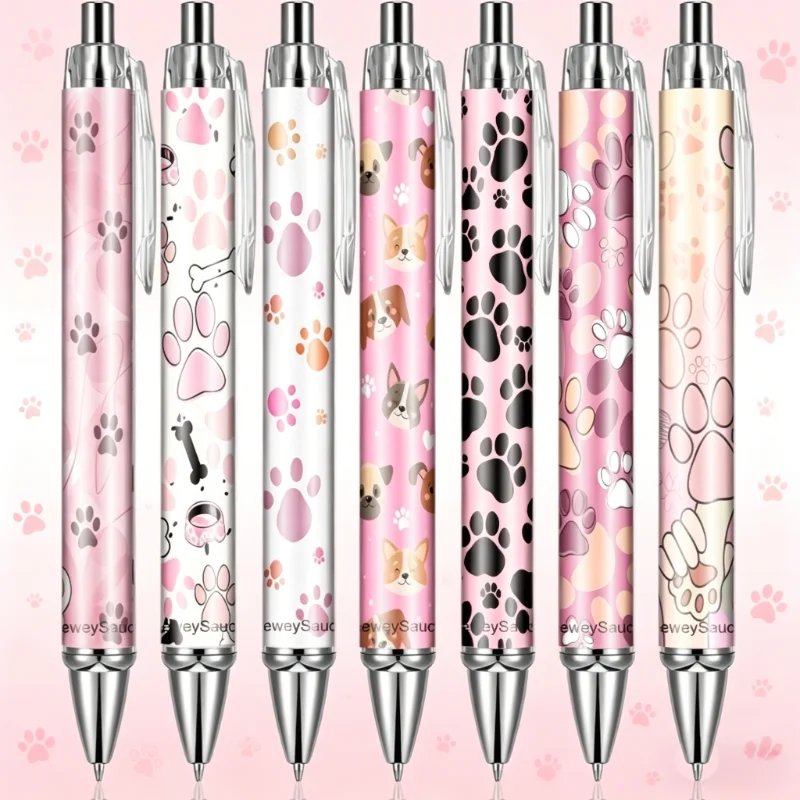 

7/14pcs Pink Paw Print and Bone Pattern Ballpoint Pens, Paw Print Ballpoint Pens, Black Ink Pens, Party Gifts