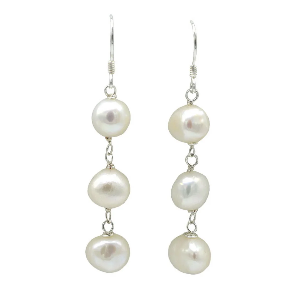 

Women's Earrings Natural Freshwater Pearl Earrings Handmade 925 Sterling Silver Long Earrings Fashion Baroque Style Jewelry