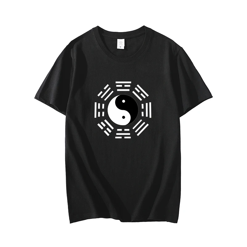 

Wushu Tai Chi Yin Yang Bagua Diagram Daily Summer Cotton T Shirts Men Simple O Neck Stretch Solid New Tops Clothing Casual