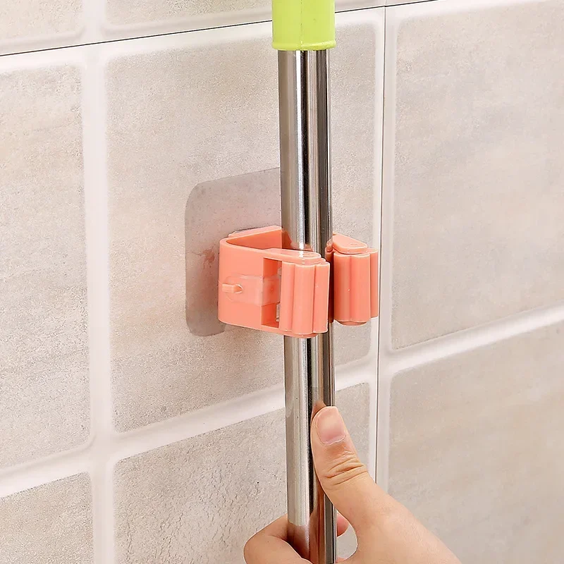 

2pcs Self Adhesive Mop Holder, Wall Mounted Broom Hanger, Strong Adhesive Hook for Bathroom Kitchen Garage