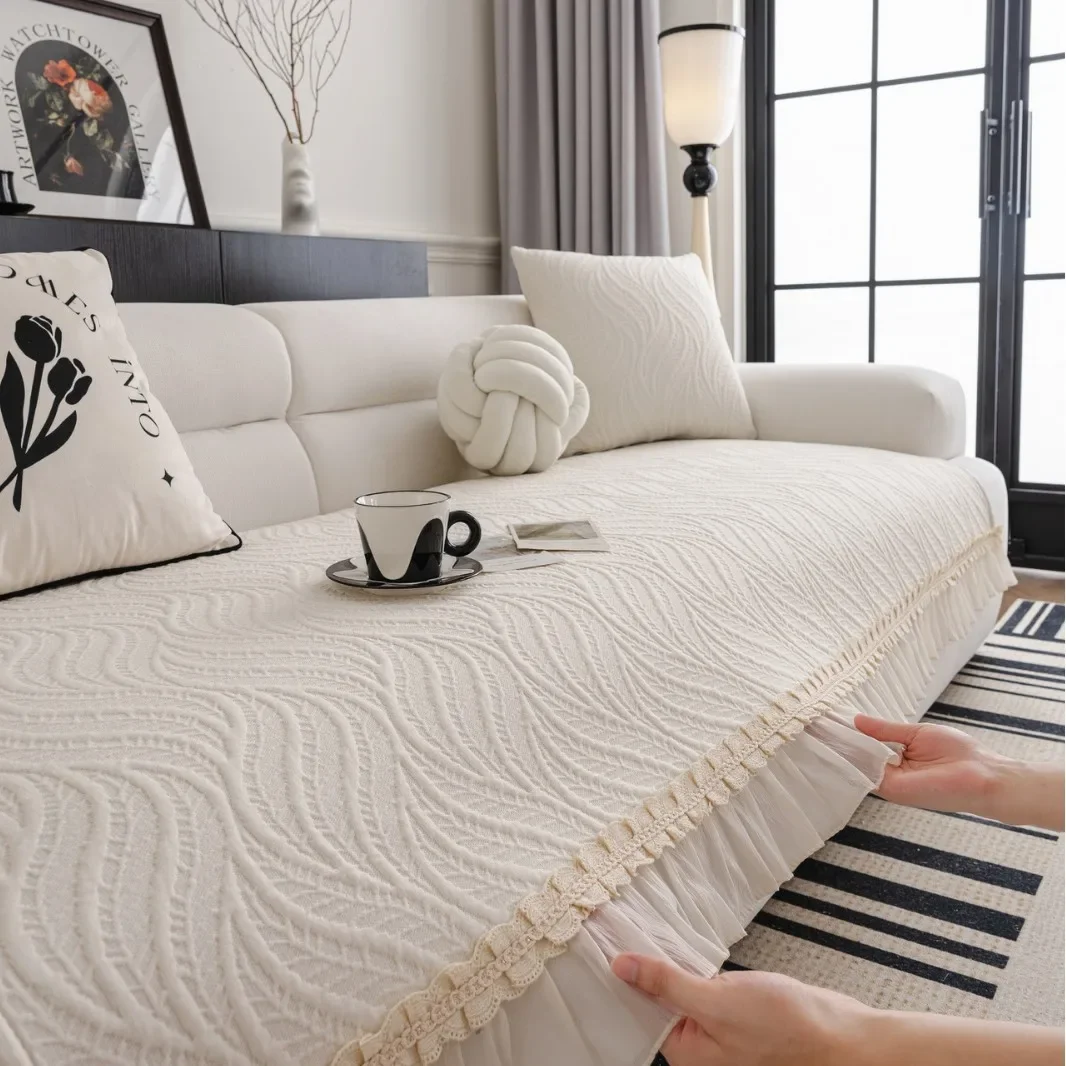 Sofa Cushion Four Seasons Universal New Solid Color Beige Non-slip Fabric Simple Modern Living Room Back Towel Cover Cloth