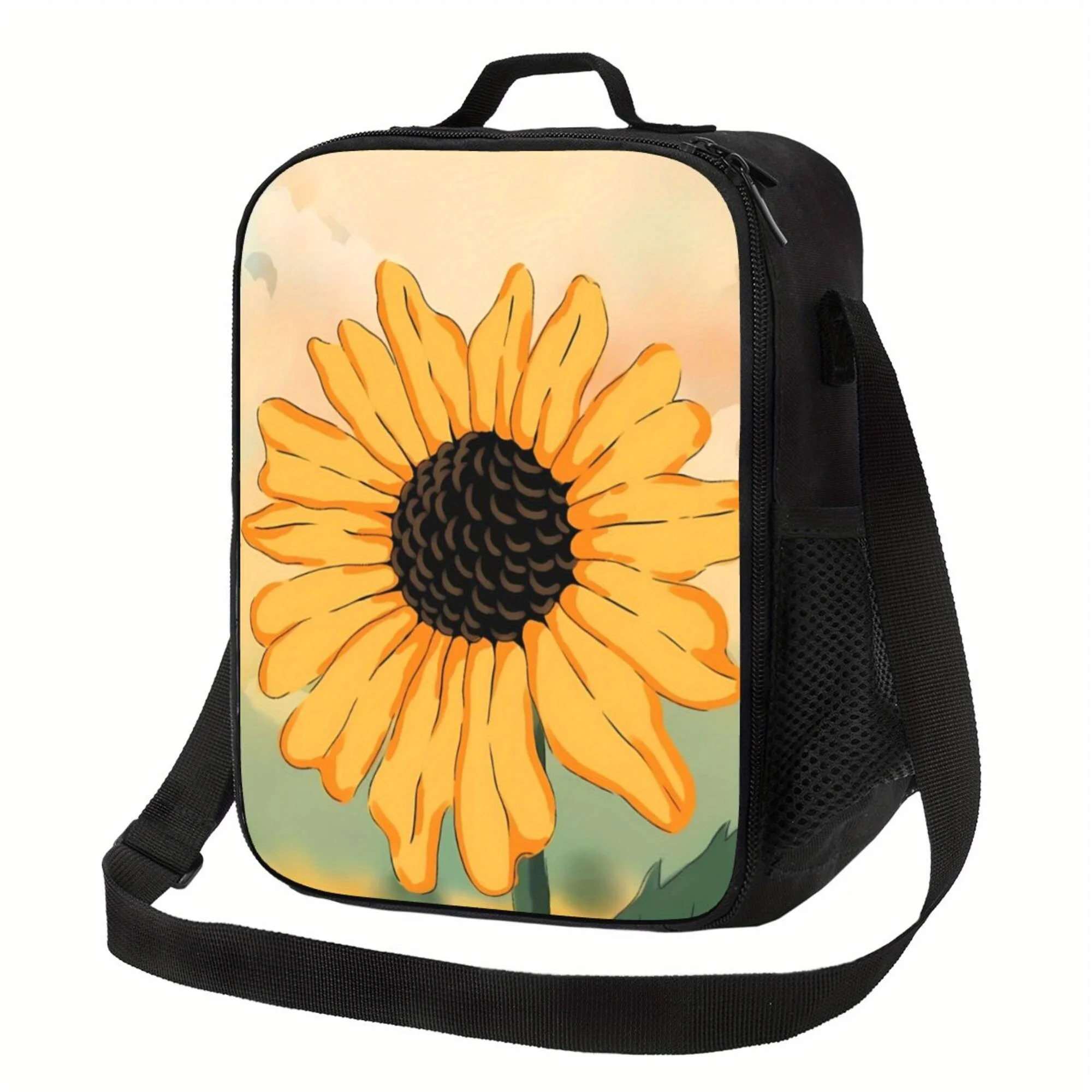

1 шт. большой узор подсолнуха, портативная многоразовая сумка-холодильник, изолированная сумка для обеда, незаменимая для кемпинга, пикника, пляжа,