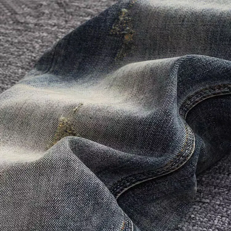 Italian Style Fashion Men Jeans High Quality Retro Blue Stretch Slim Fit Ripped Jeans Men Vintage Designer Denim Pants Hombre