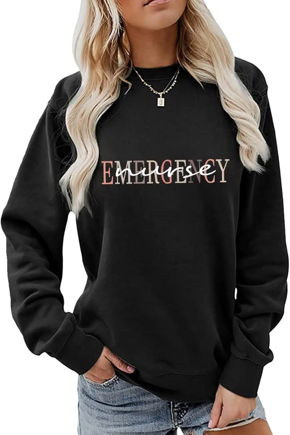 

Emergency Nurse Sweatshirt Womens Casual Crewneck Pullover Tops Funny Letter Print Nursing School Shirt