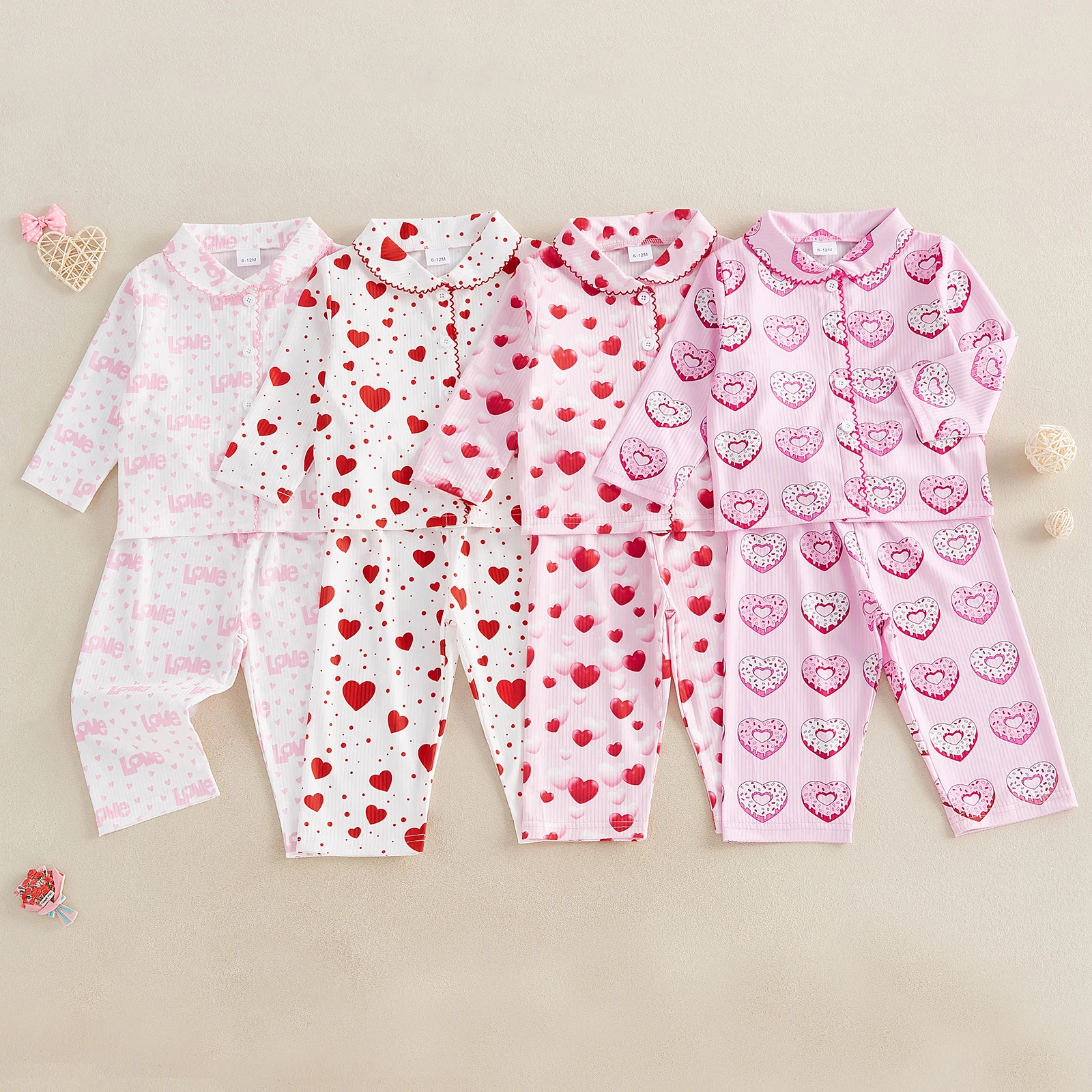 Tregren Kids Girls Valentine's Day Pajamas Set Heart/Letter Print Long Sleeves Shirt and Elastic Pants for Loungewear Sleepwear