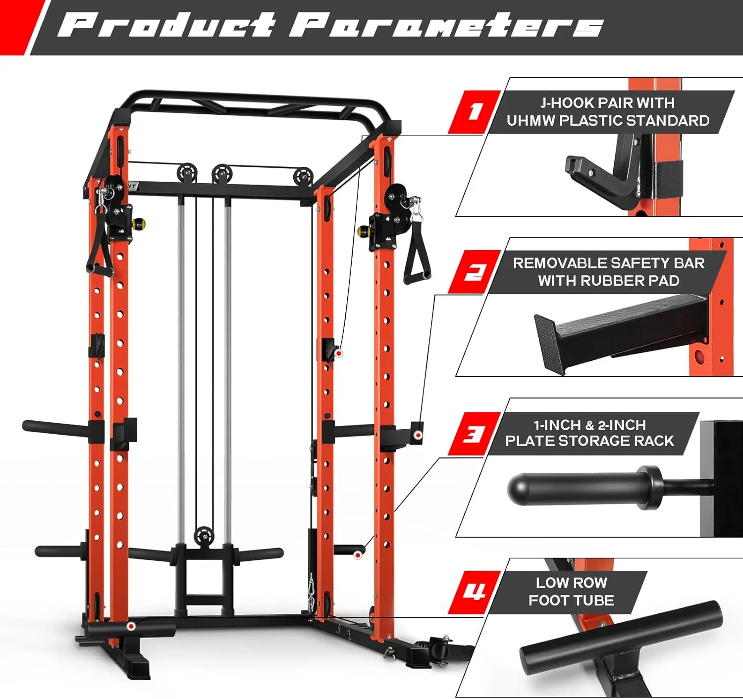 Multi-Function Squat Rack Power Cage PPC03 with Cable Crossover System, 1000LBS Capacity Power Rack and Packages with Optional W