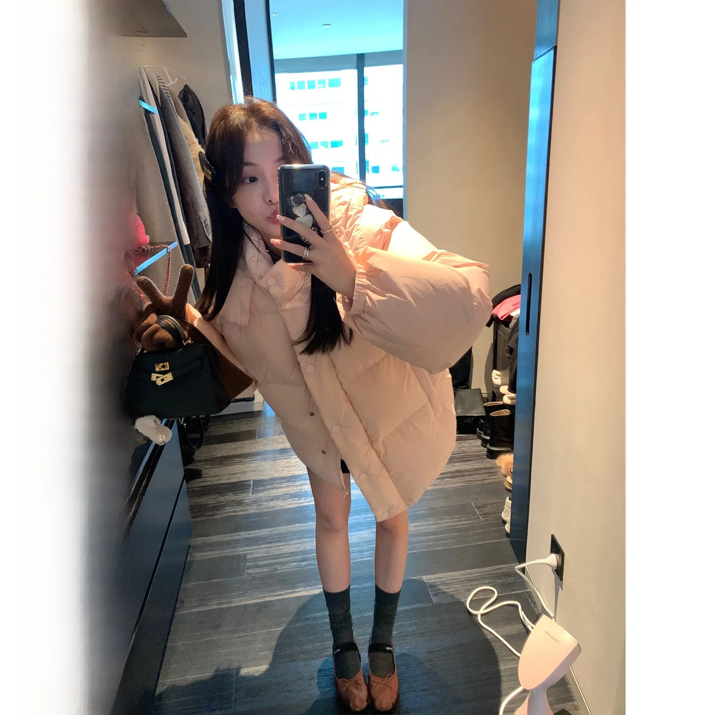 

YUYUREAL Warm Du down Jaet Hooded Collar Bubble Series New National Stand 90% White Du down Cozy Mid-Length Coat