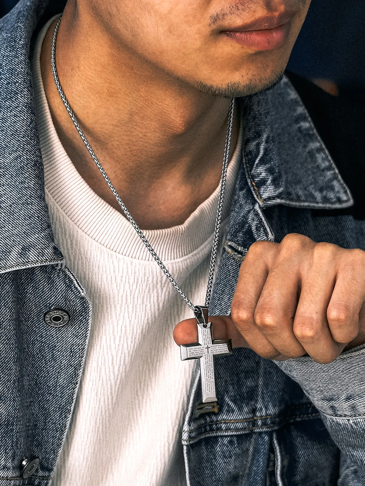 U7 Stainless Steel Cross Necklaces for Men Woman Black Enamel Cross Pendant & 22 Inches Wheat Link Chain Religious Jewelry Gift