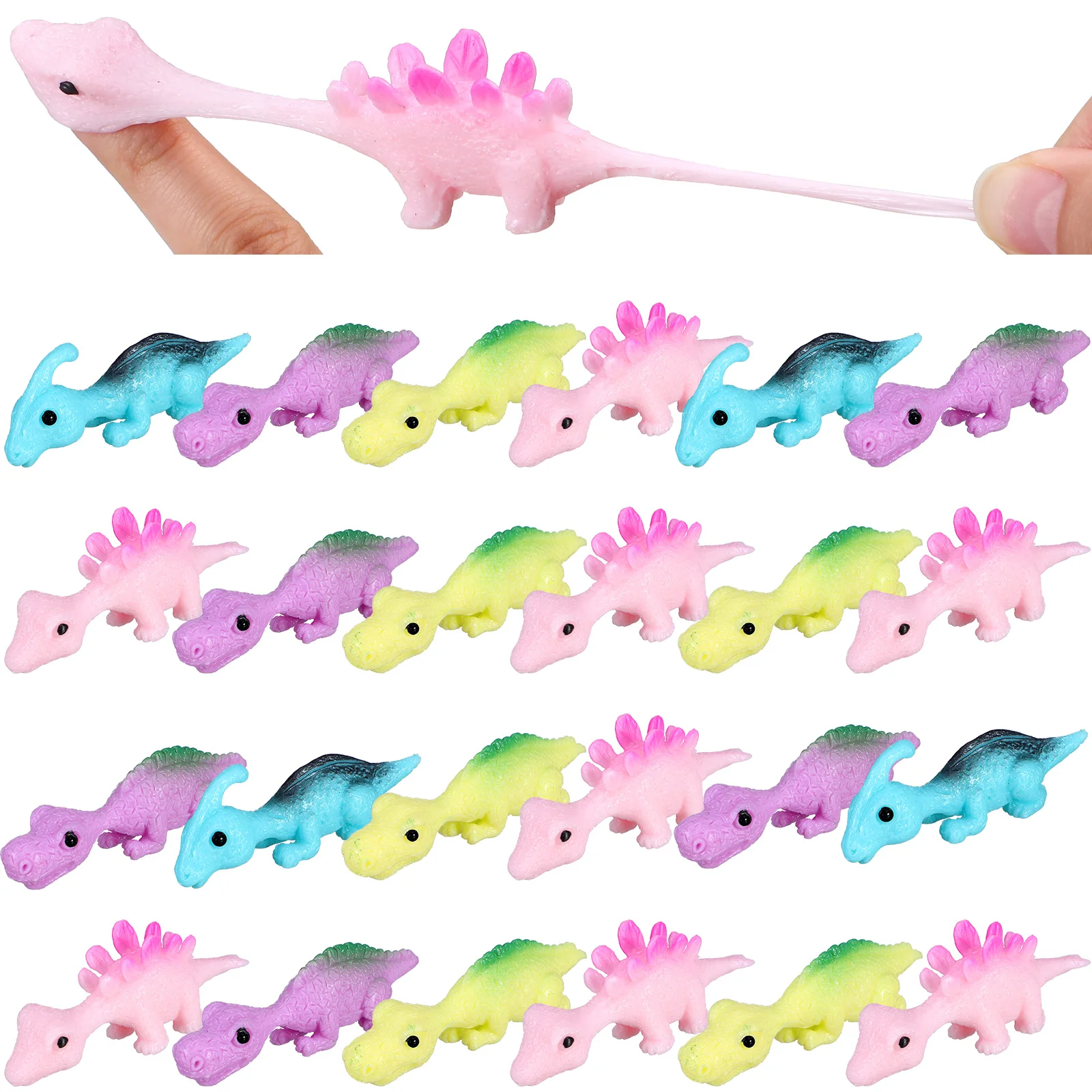 30 Pcs Catapult Dinosaur Toy Sensory Stretchy Toys Animal Party Favors Finger Dinosaurs Slingshots Plastic Bag Fillers Child