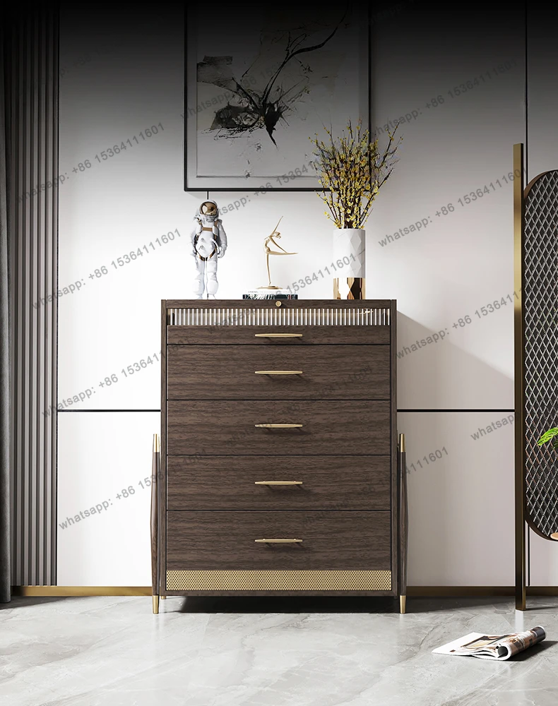 12Light Luxury Chest of Drawers Bedroom Solid Wood Five-Bucket Cabinet Drawer Storage Cabinet with Makeup Mirror