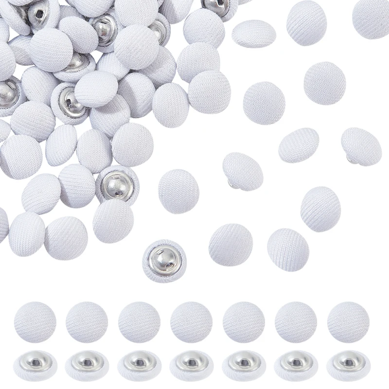 100 Pcs Fabric Covered Button, 10mm White Fabric Metal Shank Buttons 1-Hole Fabric Cloth Covered Round Buttons Crafting Sewing