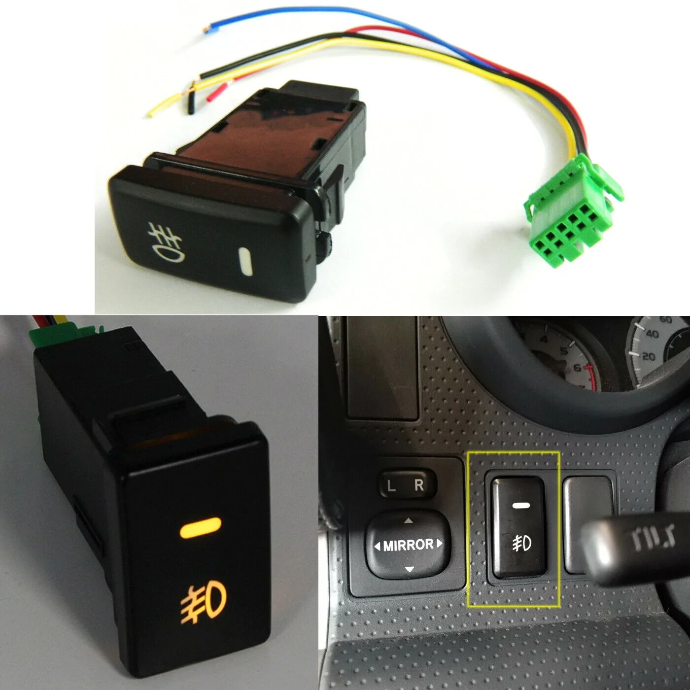 Car Self Locking Fog Light Rocker Switch Button DC12V 5-Pin LED Car Push Button Fog Light For Toyota Tacoma Highlander 4Runner