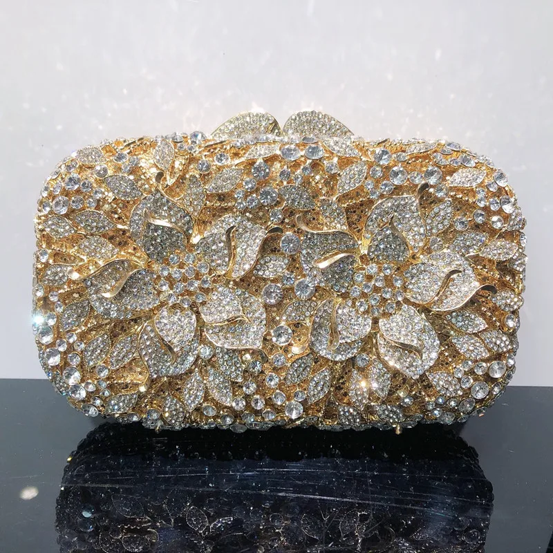 bolsa flor oca para mulheres bolsa de ouro e prata para casamento bolsa de noiva festa a noite foral strass presente de diamante e cristal nova chegada 01