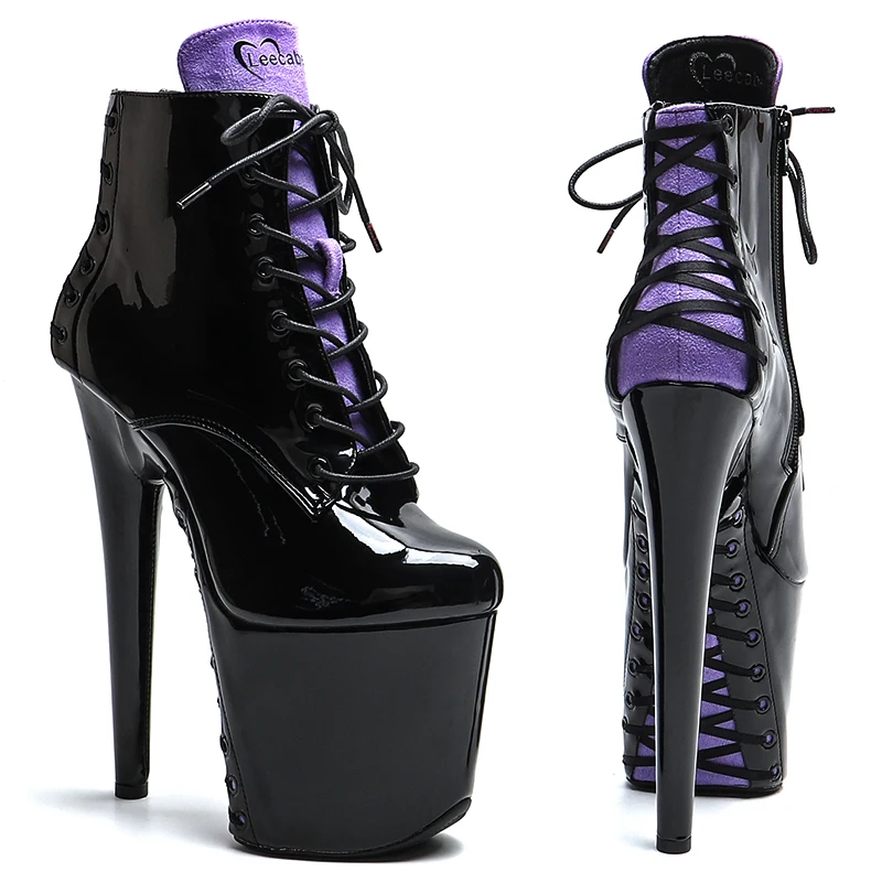 Leecabe 20CM/8inches Patent with suede Upper Fashion trend platform High Heel stripper heel ankle Pole Dance boot