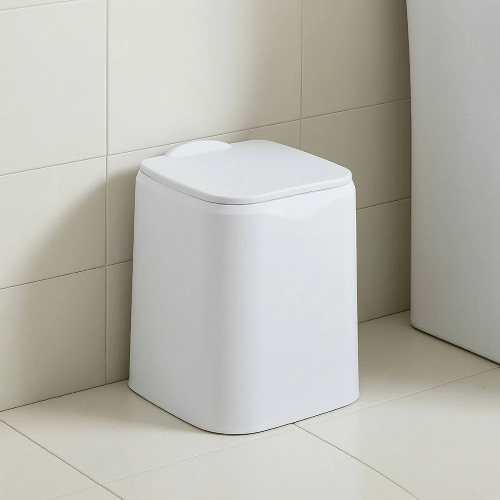 Trash Can with Lid Compact Square Trash Can Wastebasket Modern Garbage Bin Space-Saving for Bathroom, Bedroom