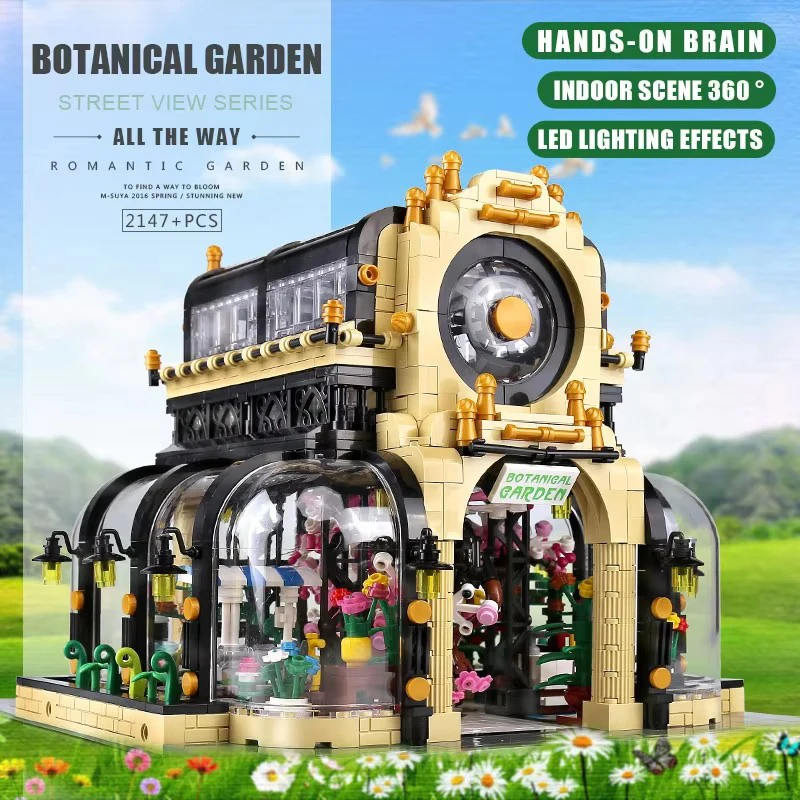 Parque botánico de lujo para jardín MOC 16019, modelo con vista de plantas, casa de cristal, bloques modulares, juguetes DIY, regalos de Navidad para niños