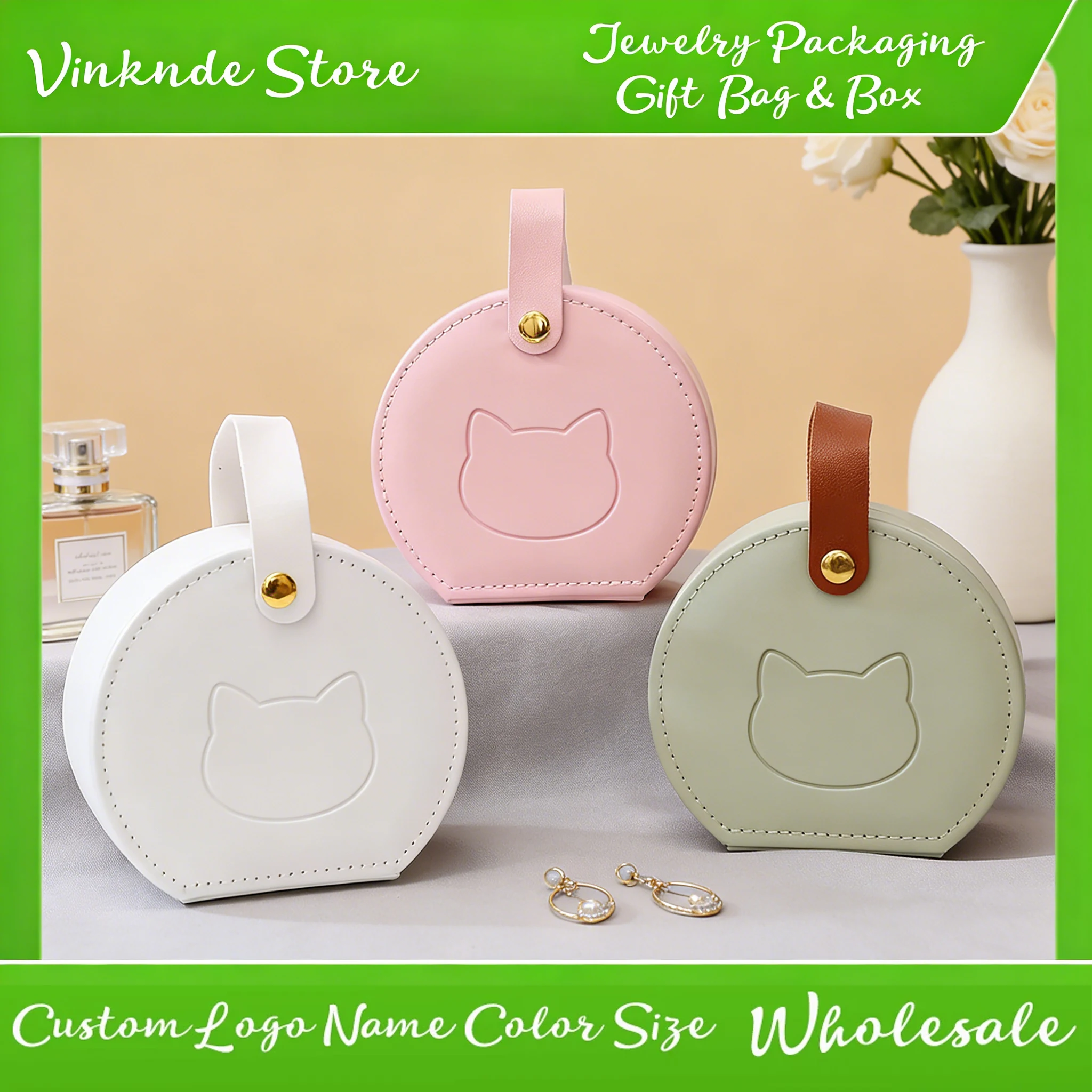 

Luxury Custom Logo Jewelry Handbag Box Leather Boxes Rings Earrings Pearl Necklace Stud Bracelet Pendant Storage Wedding Favors