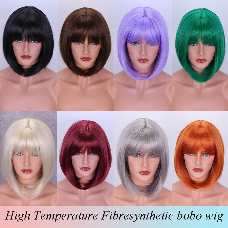 European and American wigs, straight with air bangs, bob style, fashionable inward-curled short wavy hair, best