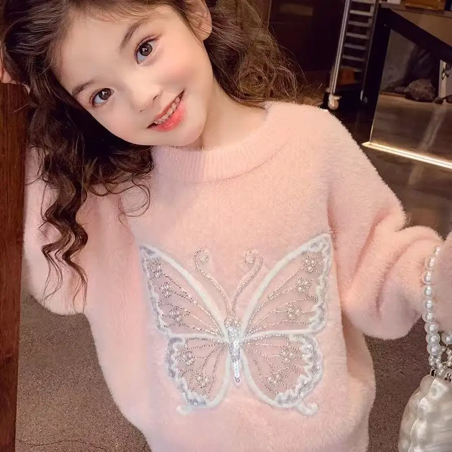 

2026 New Girl's Winter Thickened Fleece-Lined Knit Sweater Trendy Warm Cozy Fashionable Underlayer Top