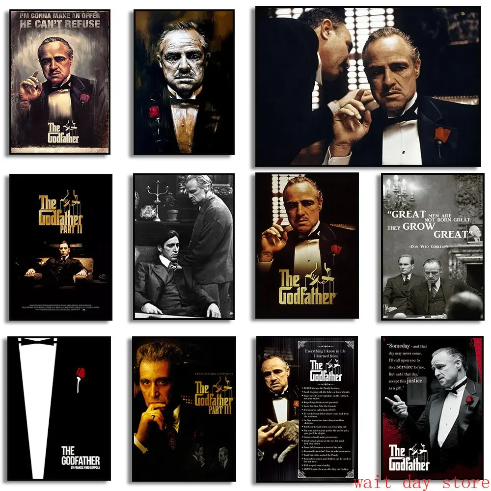 The Godfather Poster  Classic Gangster Movie Art Print Featuring Al Pacino  Vintage Canvas Painting  Wall Decor for Home Room De