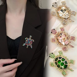 Cute Solid Color Rhinestone Turtle Brooches Metal Animal Tortoise Pins Women Girls Suit Coat Accessories Exquisite Badges Corsag