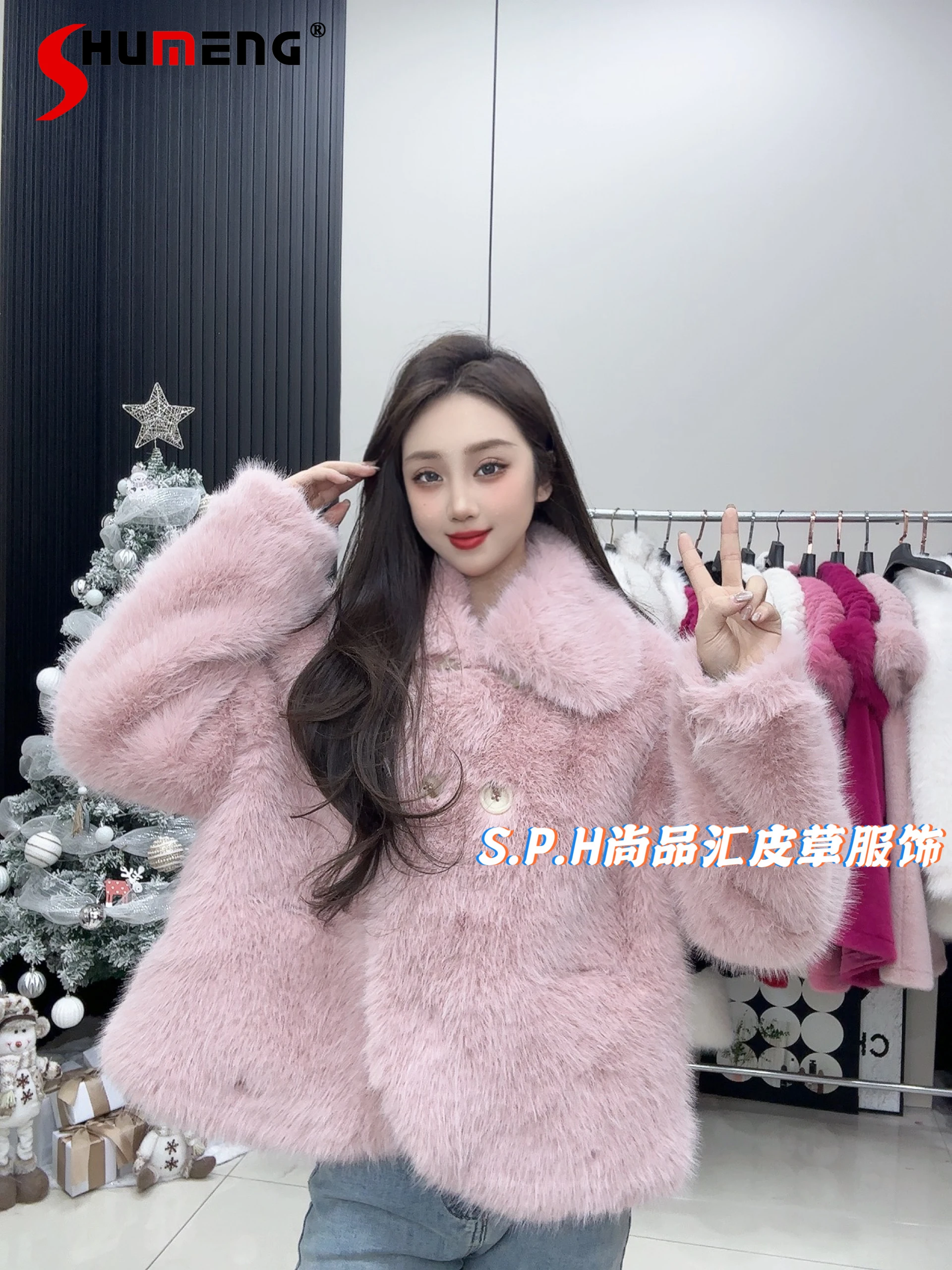 

Fashionable Lapel New Women's Winter Thickened Warm Slimming Cute Anti-Aging Loose Comfortable Long Sleeve Solid Color Coats