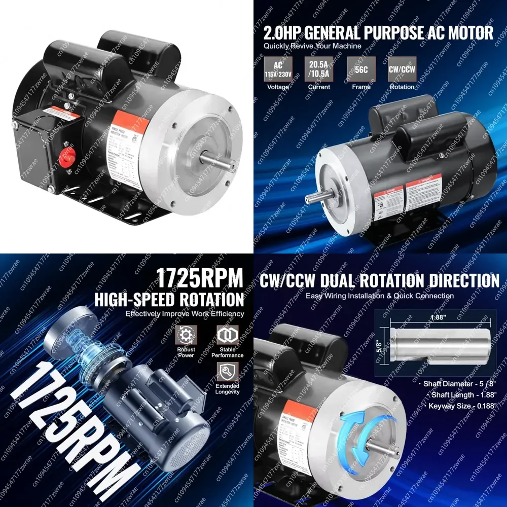 Electric Motor for Agricultural Machinery and General Equipment 2HP 1725 RPM Metal Durable and Safe