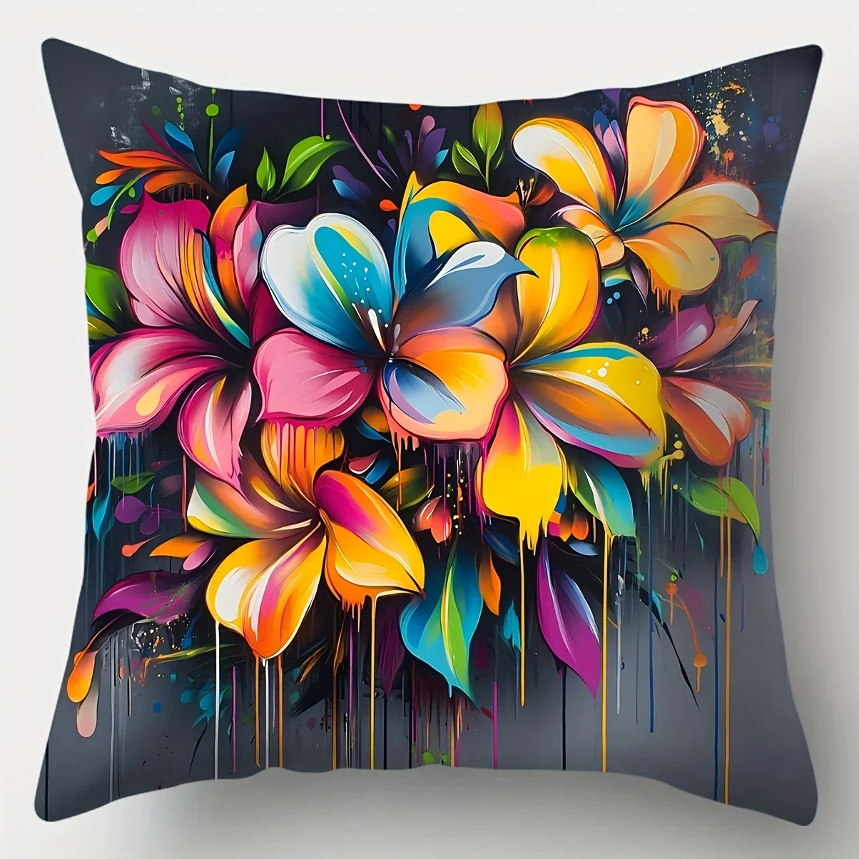 Vibrant Floral Bouquet Throw Pillow Covers Set - Four Pieces for Living Room, Bedroom, or Sofa Decor