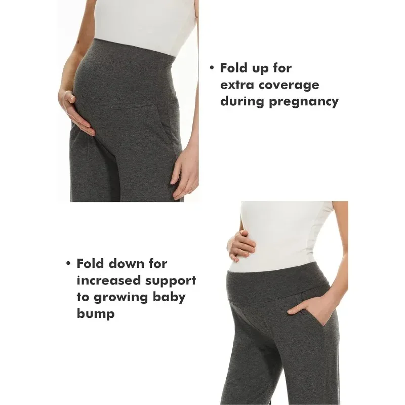 سراويل بالازو للأمهات مع جيوب - سراويل زبدانية ناعمة واسعة الساق للحمل، ملابس يومية، الثلج، الحمل، الحمل