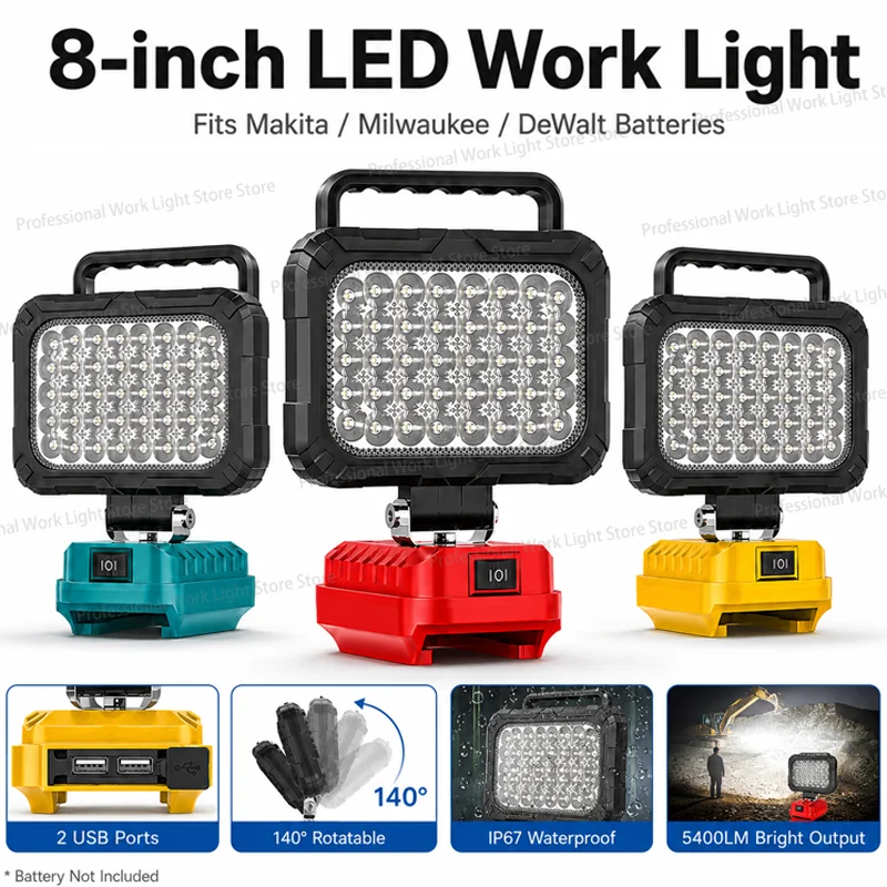 

8 inch LED Work Light Suitable For Makita/Milwaukee/Dewalt 18V Lithium-ion Battery LED Flood Lights Portable Work Light