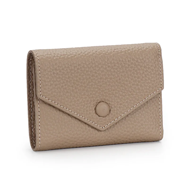 กระเป๋าสตางค์สตรี Simple Trifold Cowhide กระเป๋าสตางค์เกาหลีแฟชั่นซองจดหมายกระเป๋าเหรียญหญิง Slim Card หนังแท้