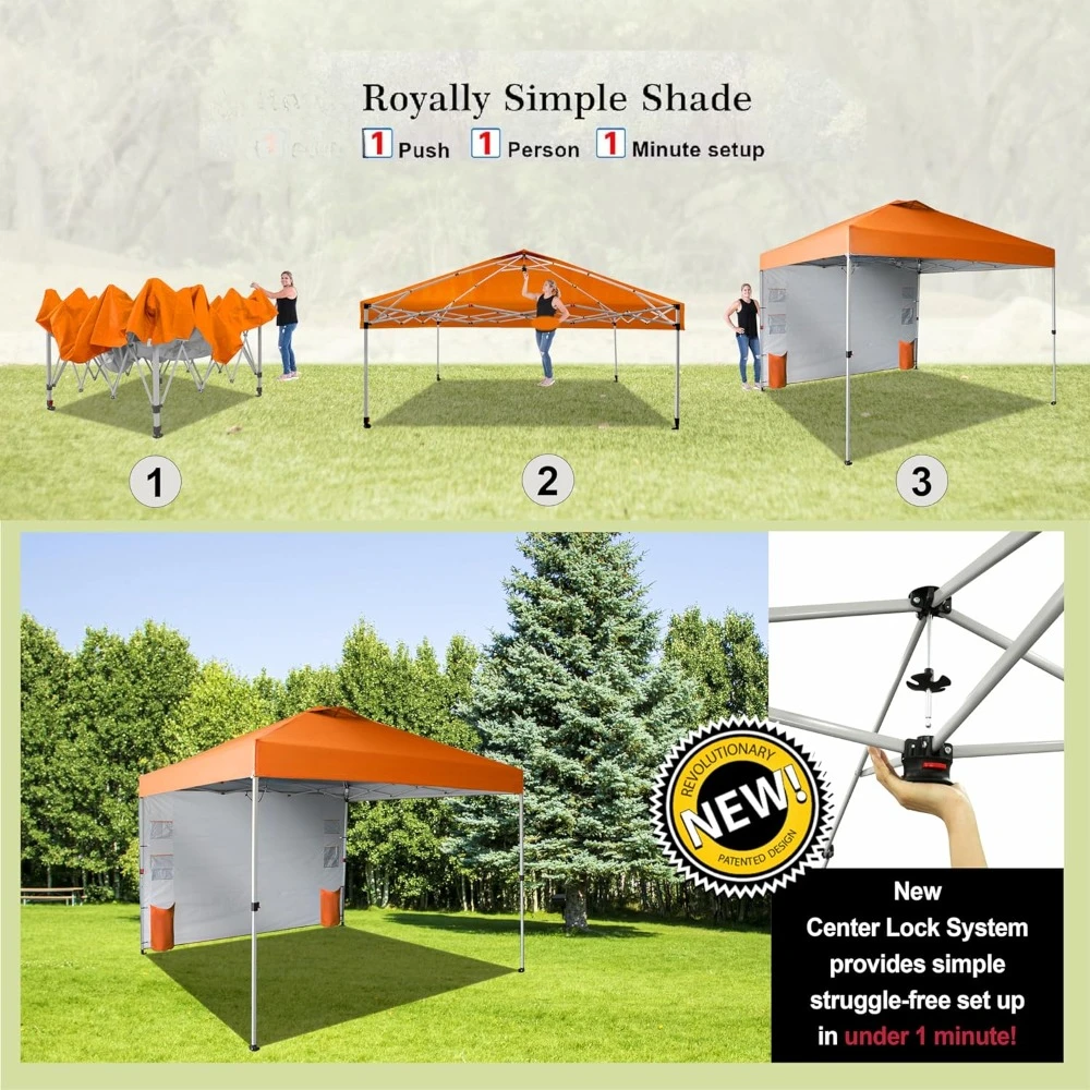 10x10 Pop up Canopy Instant Canopy with 1 Removable Sidewall,4 Ropes & 8 Stakes & 4 Weight Bags,with Organizer Pockets