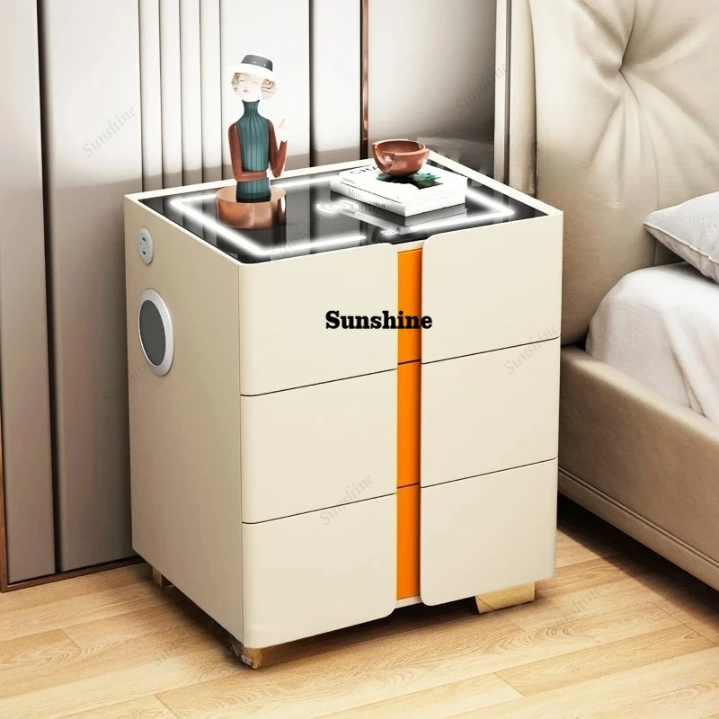 Smart bedside table with hidden safe integrated modern simple multi-function wireless charging light audio password lock